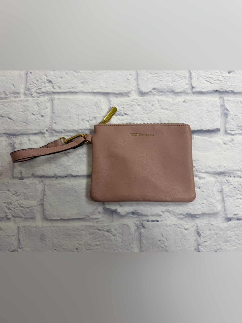 BCBGeneration Blush Pink Pebbled Leather Wristlet Clutch